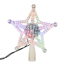 Iridescent beaded star LED tree topper with multicolor bulbs and hanging wire