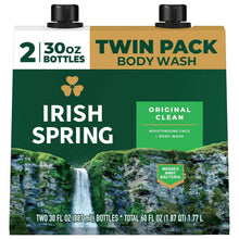 Irish Spring body wash twin pack carton, green front with original clean label