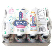 Jasmine green tea multipack back view with 12 bottles, unsweetened Ito En