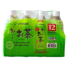 12-pack unsweetened green tea bottles, green wrap and white caps