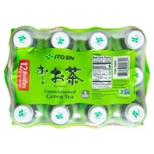 12-bottle carrier tray of unsweetened green tea bottles with Nutrition Facts panel
