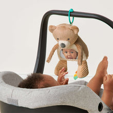 Bear sensory tummy time toy with mirror panel and dangling fabric straps