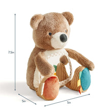 Plush bear sensory tummy time toy with mirror panel and hanging fabric elements
