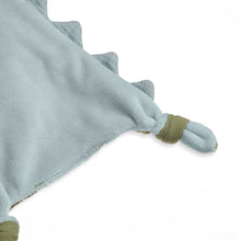 Light blue dinosaur plush fabric corner with ruffled edges