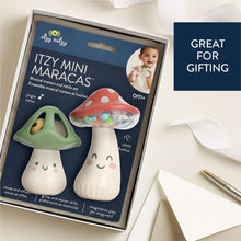 Toy gift box for Itzy Mini Maracas, showing green and red mushroom rattles