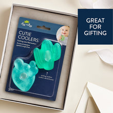 Boxed set of three green water-filled cactus teething coolers, Great for gifting