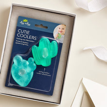 Boxed set of three green water-filled cactus teething coolers