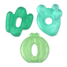 Three green water-filled cactus teething toys, set of 3, shaped like cacti