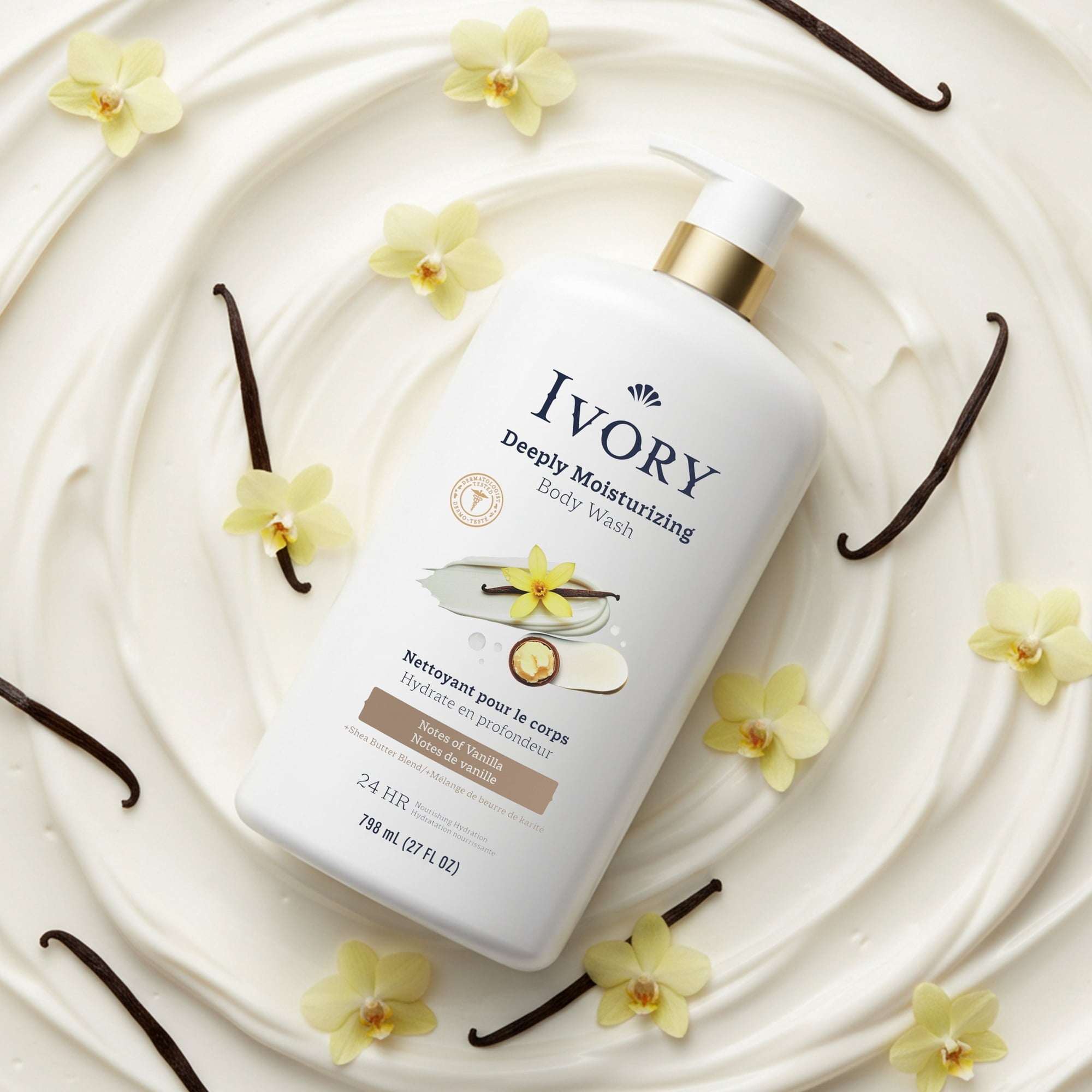 Ivory Deeply Moisturizing Body Wash, Notes of Vanilla Scent, 798 ml