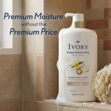 Ivory body wash bottle with gold pump, white front label