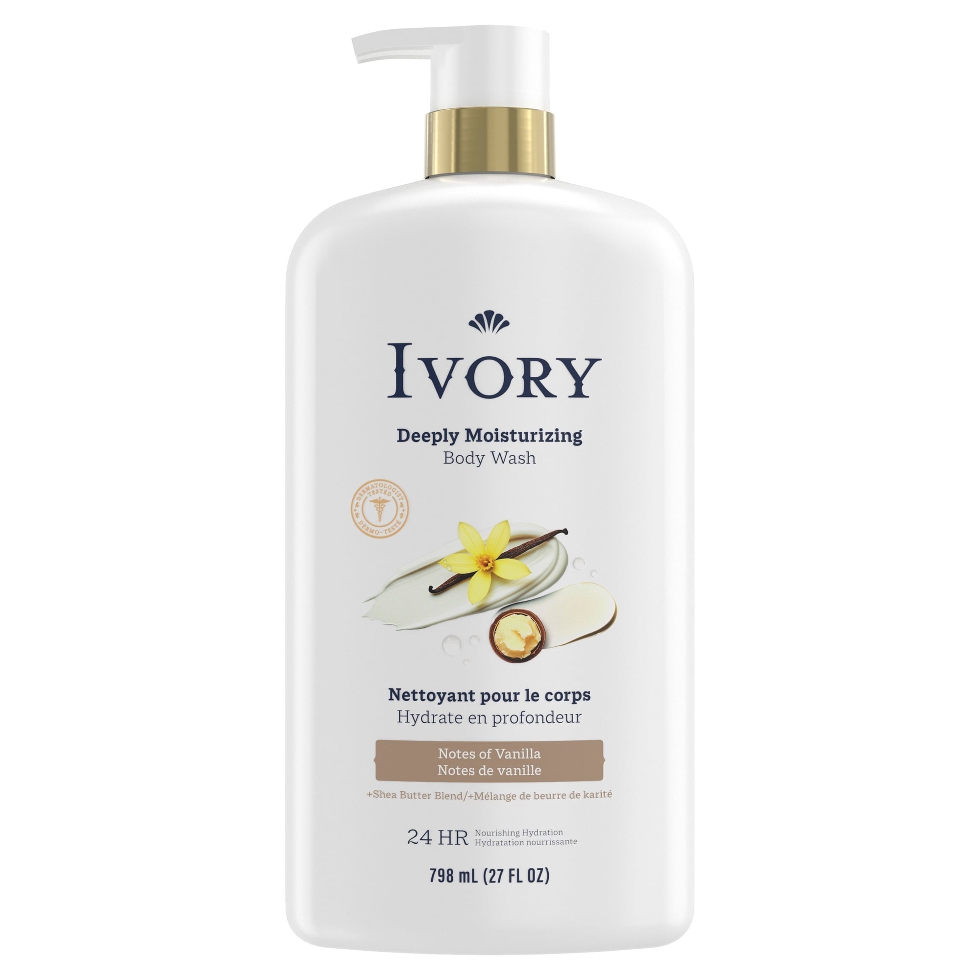 Ivory Deeply Moisturizing Body Wash, Notes of Vanilla Scent, 798 ml