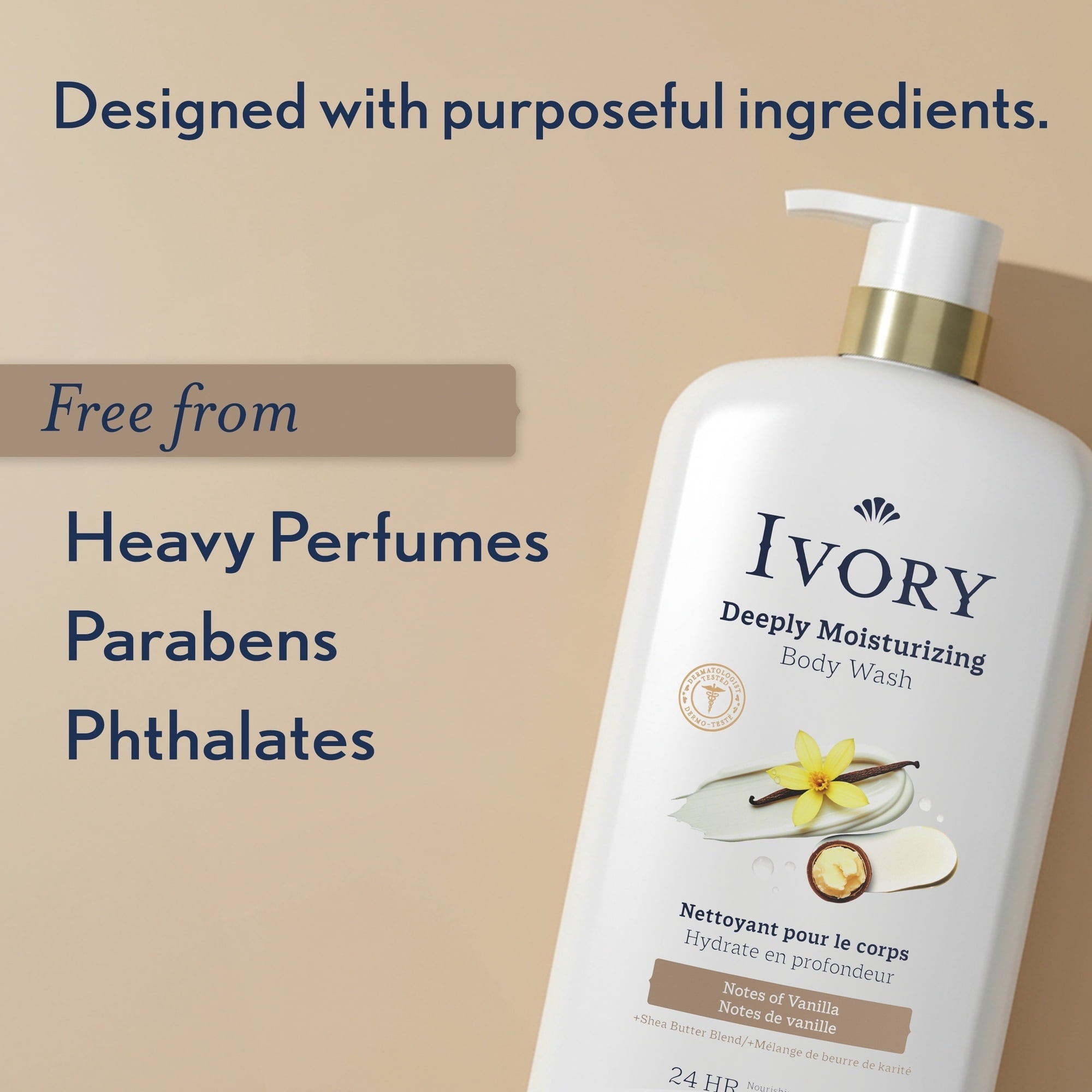 Ivory Deeply Moisturizing Body Wash, Notes of Vanilla Scent, 798 ml