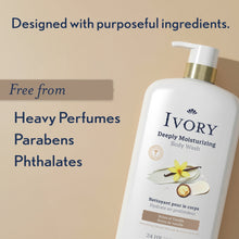 Ivory deep moisturizing body wash bottle with gold pump and floral label