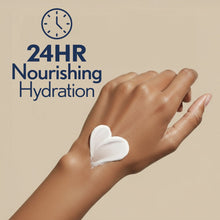 Moisturizing body wash on hand, thick white cream smear on palm