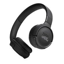 Black wireless on-ear headphones with padded ear pads and foldable headband