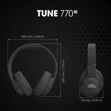 Over-ear wireless headphones size diagram with headband and earcups measurements