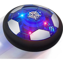 Blue LED hover soccer ball toy with black rubber rim and glowing panel details