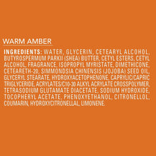 Warm Amber ingredient list text on orange background