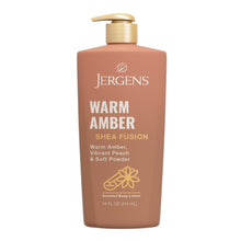 Warm Amber body lotion bottle with gold pump, Jergens Shea Fusion
