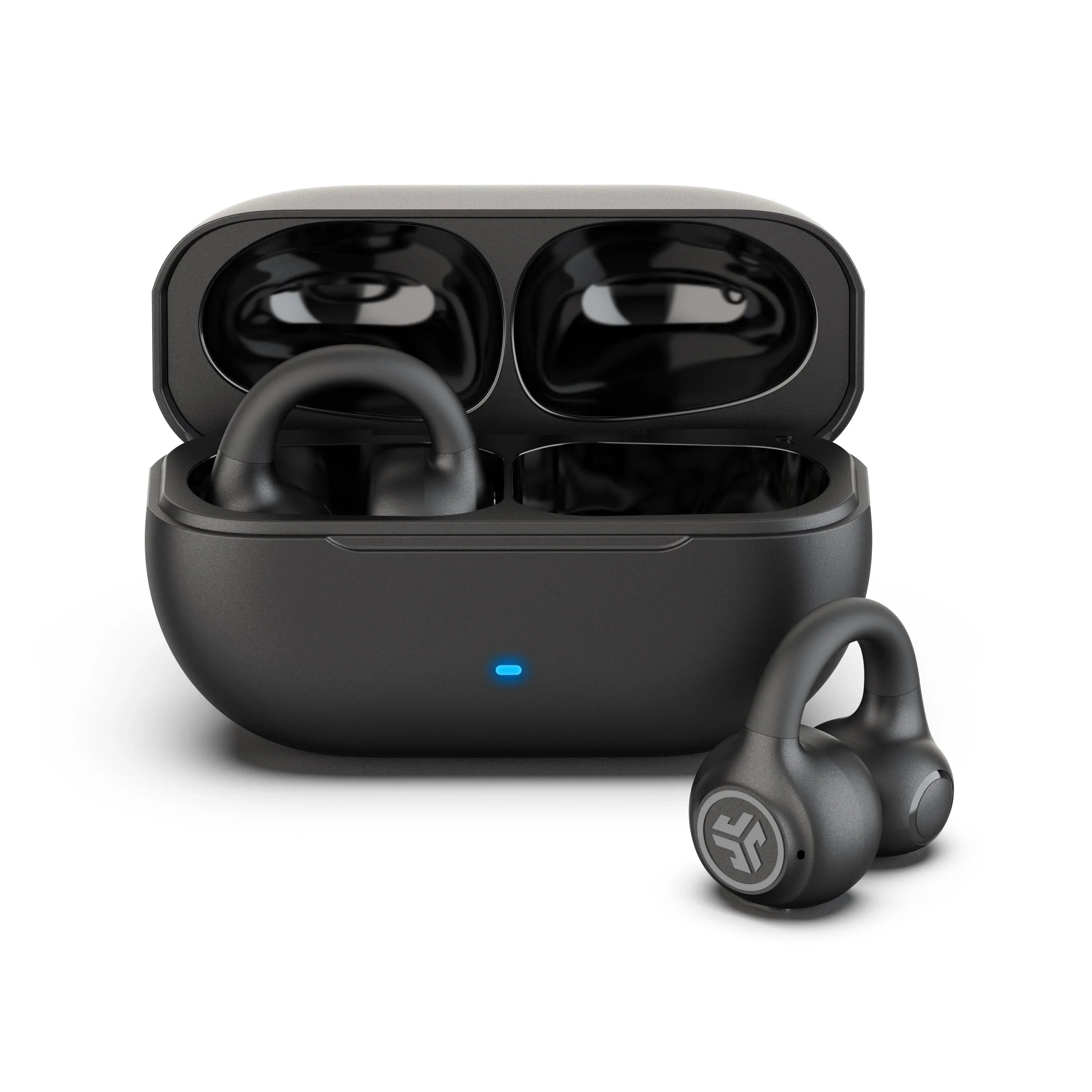 JLab Flex Open Earbuds, Black, Open-Ear Clip Design, 21+ Hr Playtime, IPX4, Multipoint, Clear Calls, Fast Pair