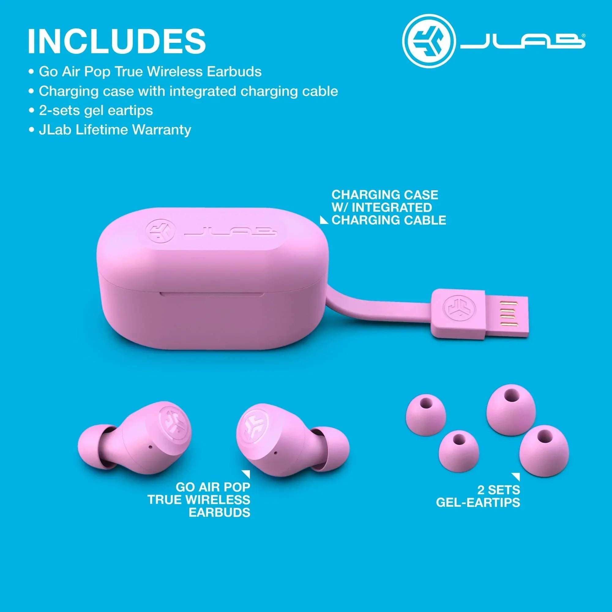 JLab Go Air Pop Bluetooth Earbuds, True Wireless with Charging Case