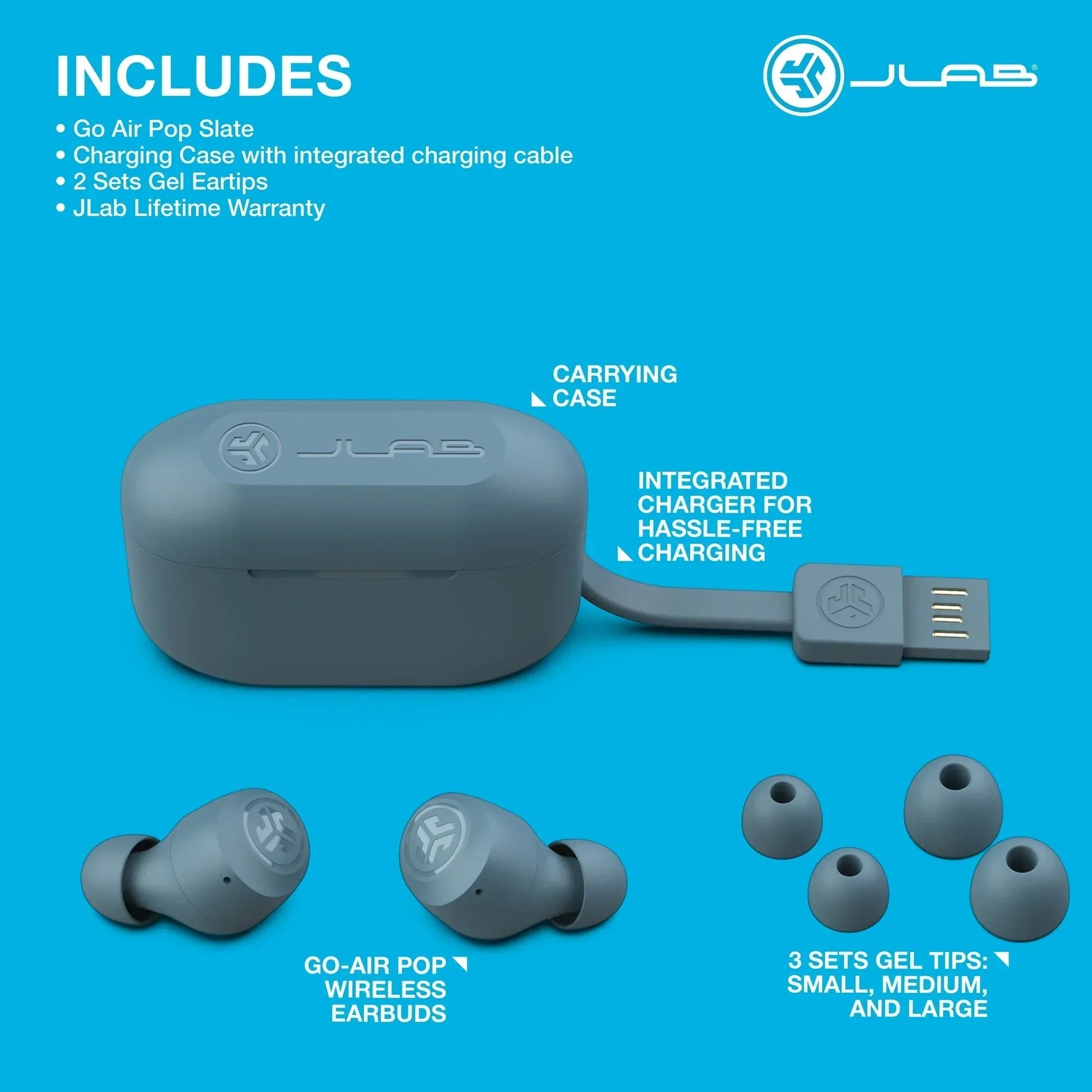 JLab Go Air Pop Bluetooth Earbuds, True Wireless with Charging Case