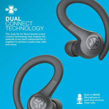 Sport true wireless earbuds with neck-style earhooks, dark gray