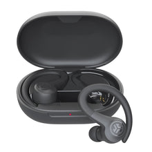 Sport true wireless earbuds with charging case, dark gray, earbuds inside open case