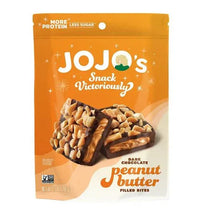 Dark chocolate peanut butter filled bites in orange bag with bite pieces