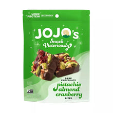 Dark chocolate snack bites bag with pistachio, almond, and cranberry