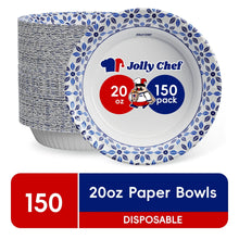 Printed 20 oz paper bowls, blue floral pattern, 150-count pack, Jolly Chef