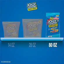 Assorted fruit flavored hard candy packages showing 14 oz, 28 oz, and 80 oz sizes