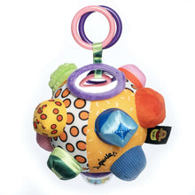Sensory developmental crazy ball toy with fabric textures and hanging ring