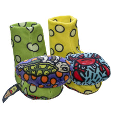 Sensory rattle socks with turtle, sea crab and multicolor ring patterns, plush fabric