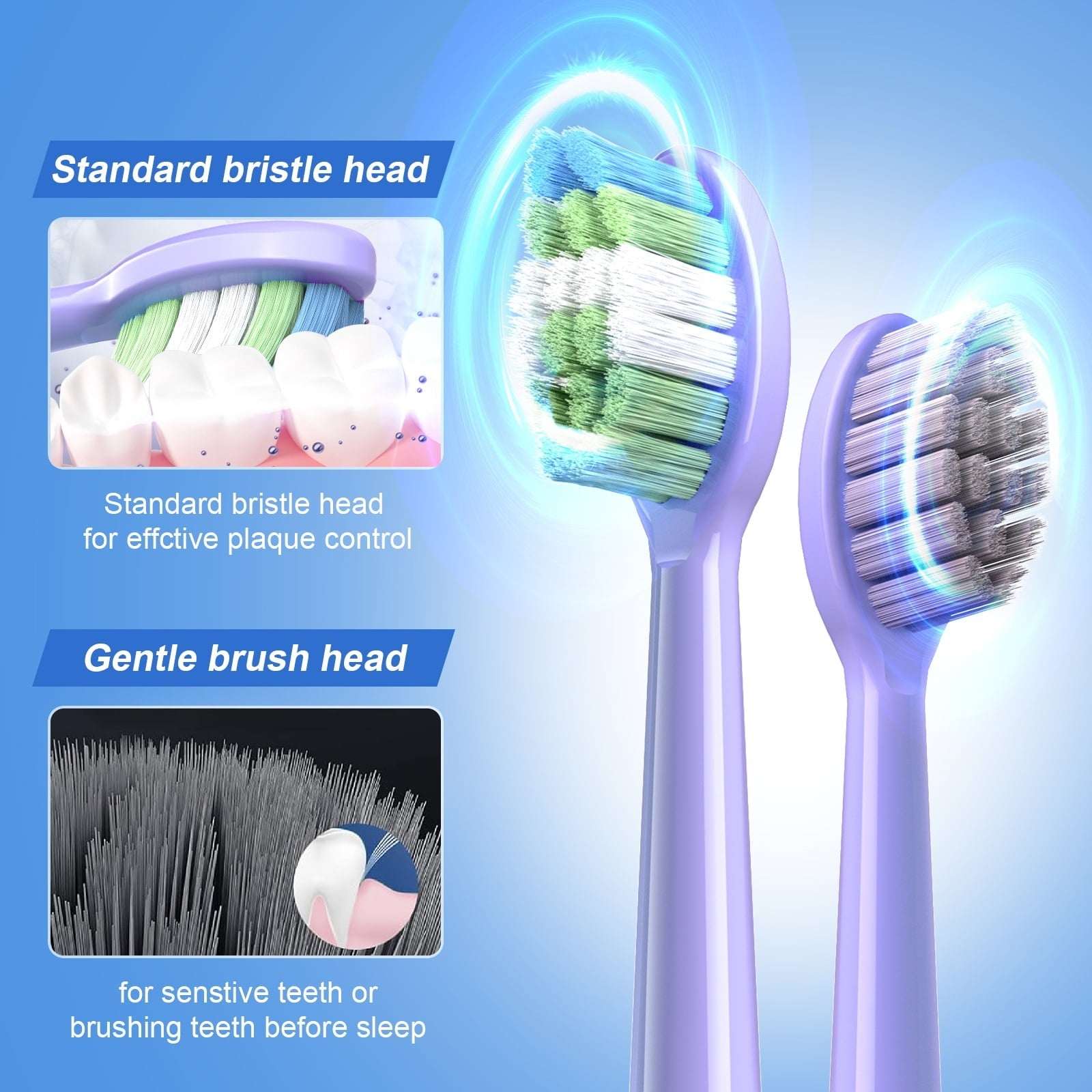 JTF Sonic Electric Toothbrush for Adults and Kids with Travel Case and 6 Brush Heads, 5 Modes 40000 VPM Rechargeable Power Toothbrush with Wireless Charger, IPX7 Waterproof 60-Day Battery Life,Purple