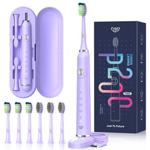 Purple rechargeable electric toothbrush with travel case and 6 color brush heads