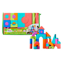 Jumbo foam building blocks set in open box, colorful geometric pieces