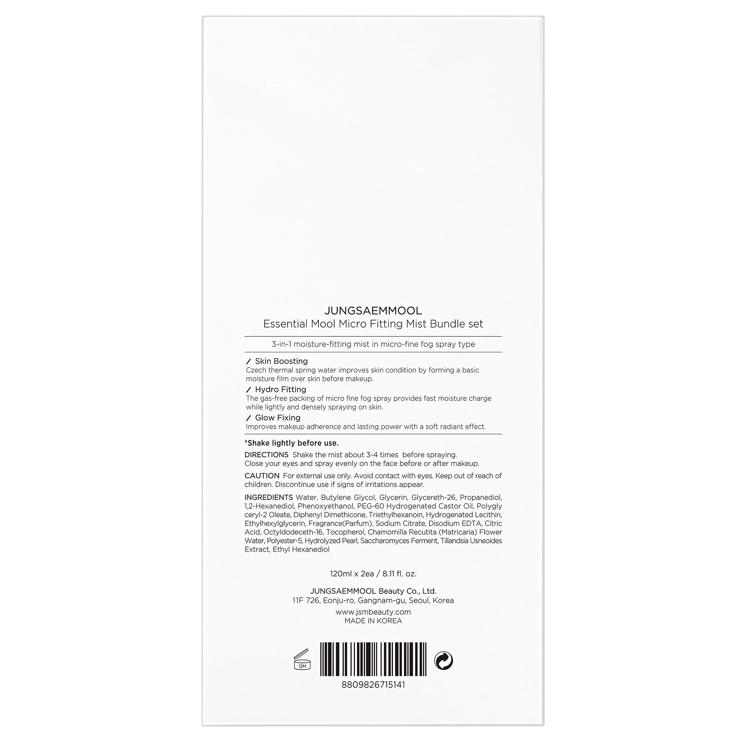 JUNGSAEMMOOL Essential Mool Micro Fitting Mist, 8.11 fl oz, 2-pack