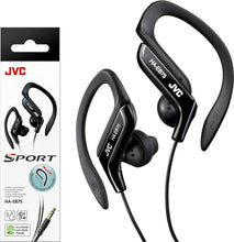 Black clip-style earbuds with black earhooks and wired cord