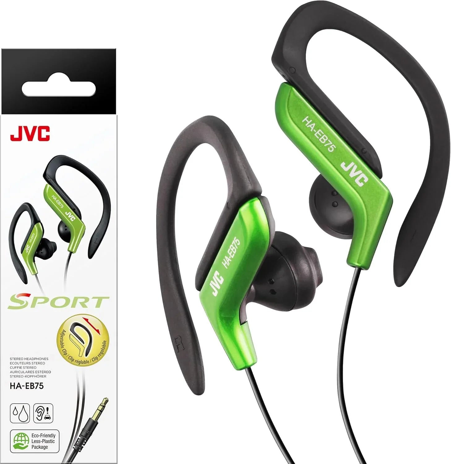 Clip Style Headphone Blue Lightweight and Comfortable Ear Clip. Splash Proof Water resistant Powerful Sound with Bass Boost JVC HAEB75BA