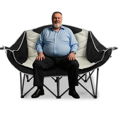 Jacgood Double Camping Chair for Couples, Comfortable Folding Loveseat with 2 Cup Holders & Armrests, Heavy-Duty 660lb Capacity for Camping