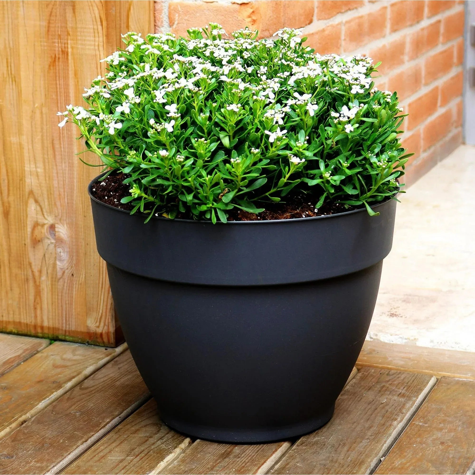 Jacinto 10 inch Black Recycled Plastic Planter with Drain Hole