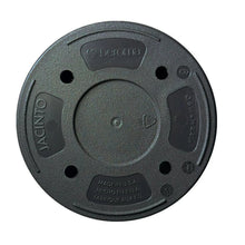 Black plastic planter base with drainage holes and brand stamp