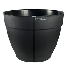 Black plastic planter with 7.9 in height measurement