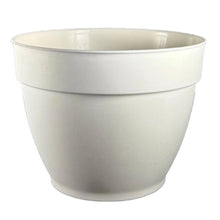 Cream recycled plastic planter with wide rim and smooth tapered sides