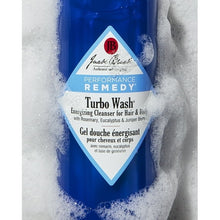 Jack Black Turbo Wash energizing cleanser label on blue tube with foaming gel