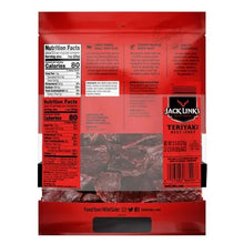 Jack Link's teriyaki beef jerky 3-pack back panel with nutrition facts and ingredients