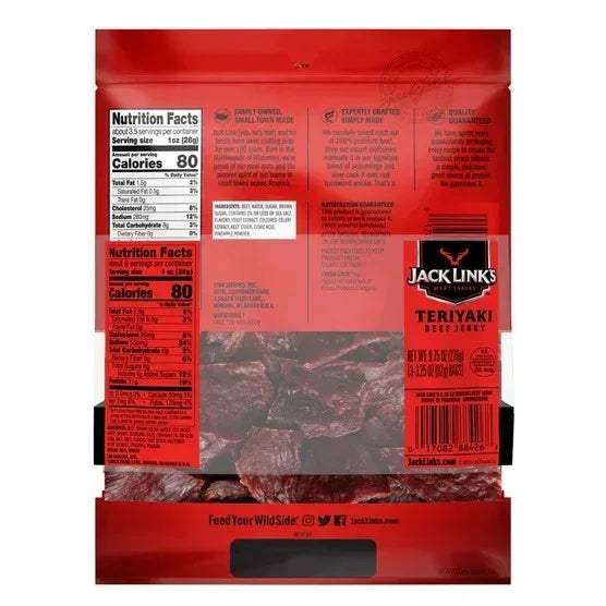 Jack Link's Beef Jerky, Teriyaki, 3.25 oz, 3-count