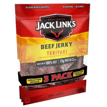 Jack Link's Beef Jerky Teriyaki 3-pack bag, front label with dark jerky strips.