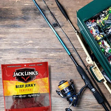 Jack Link's teriyaki beef jerky pouch on tabletop, front label visible